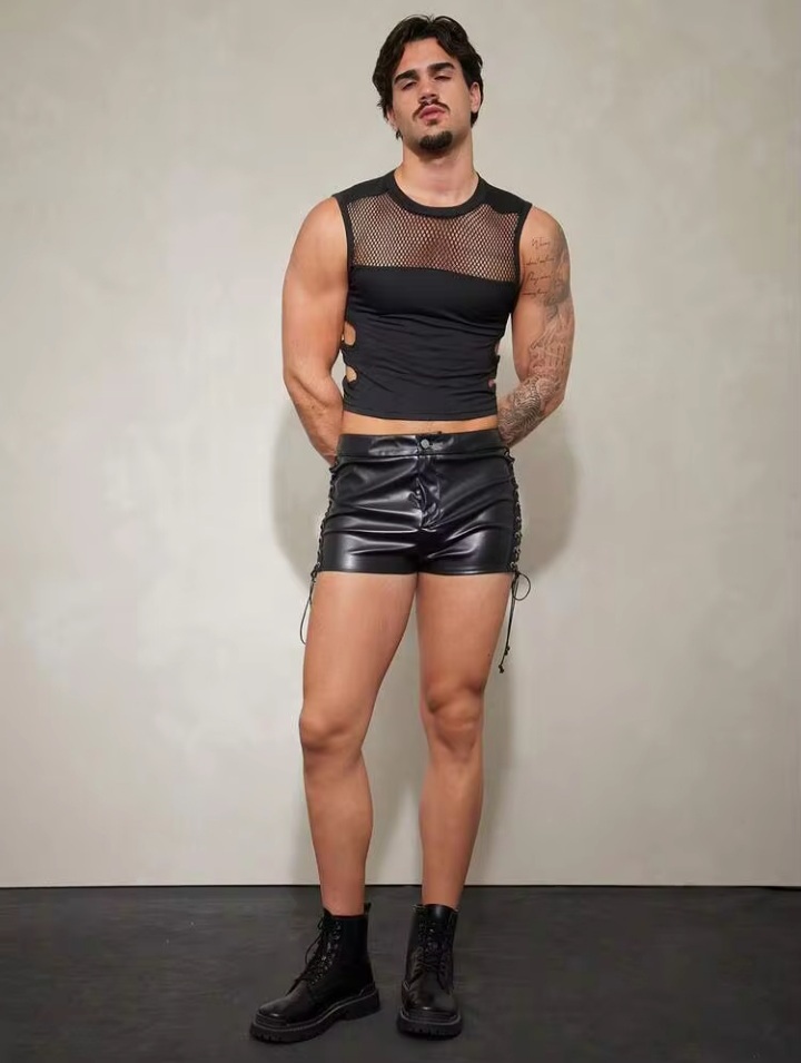 Men's Black Mesh Cut-Out Sleeveless Crop Tank Top – Slim Fit Fashion Party Vest